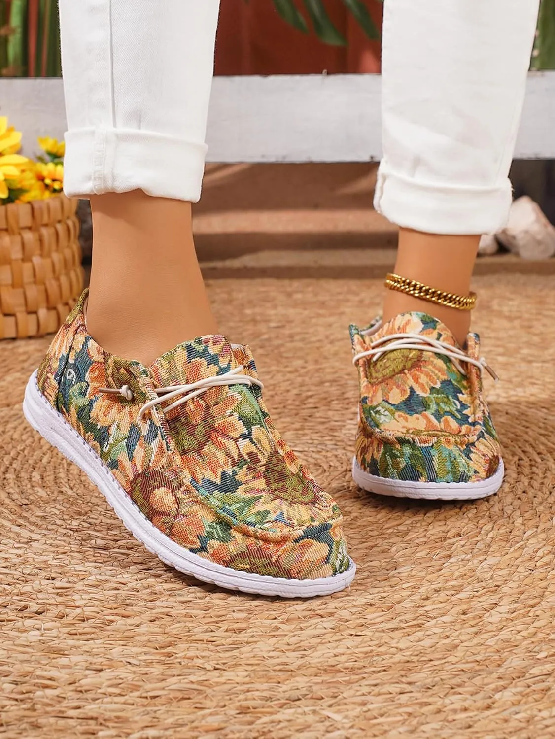 Unisex Versatile Pattern Print Canvas Loafers Elastic Strips Closure Slip-on Sneakers Comfort Walk Boat Shoes Lightweight Breathable Sports Shoes for Women/Men Adult/Big-Kid, Couple Shoes, Multicolor