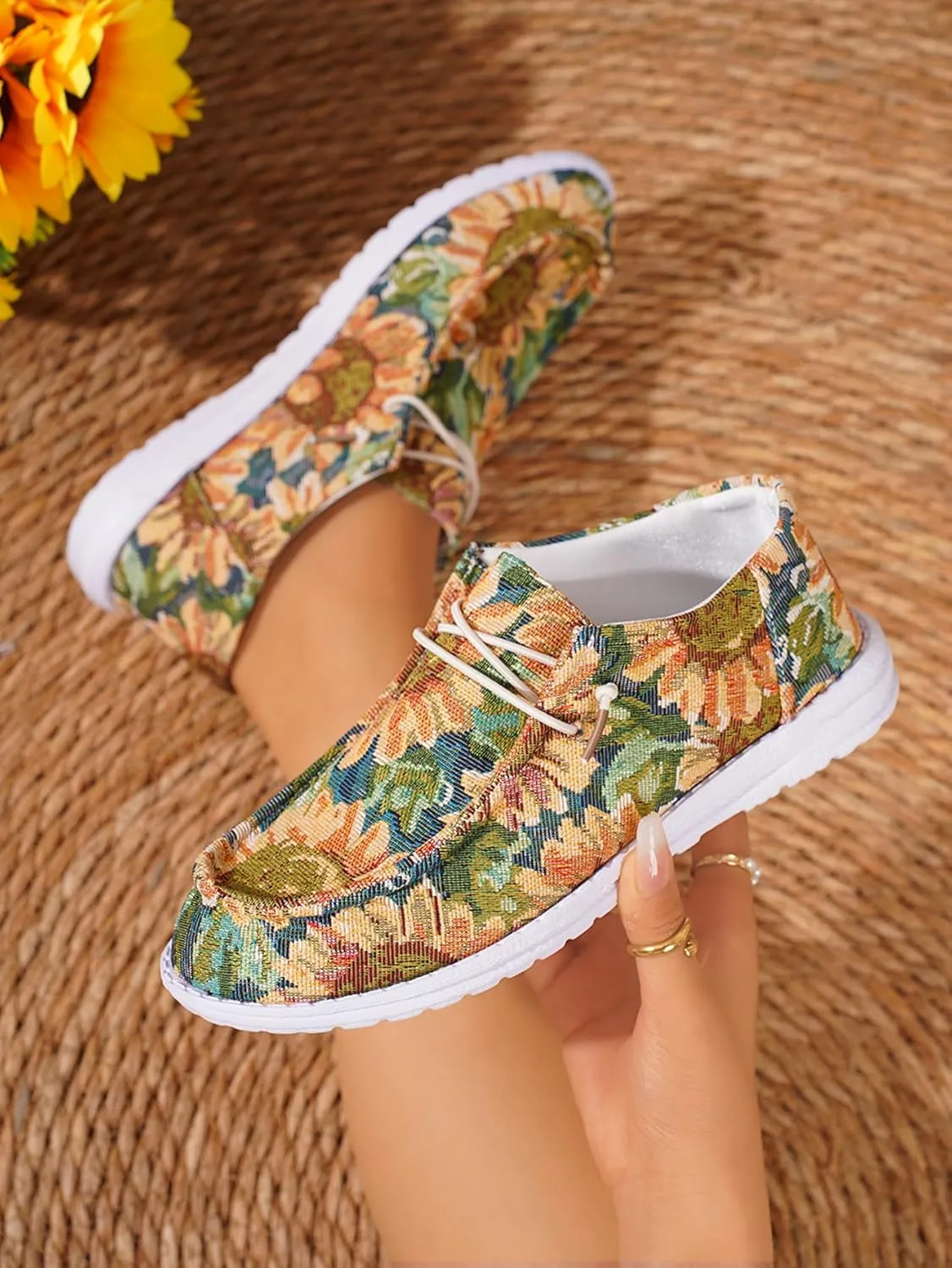 Unisex Versatile Pattern Print Canvas Loafers Elastic Strips Closure Slip-on Sneakers Comfort Walk Boat Shoes Lightweight Breathable Sports Shoes for Women/Men Adult/Big-Kid, Couple Shoes, Multicolor