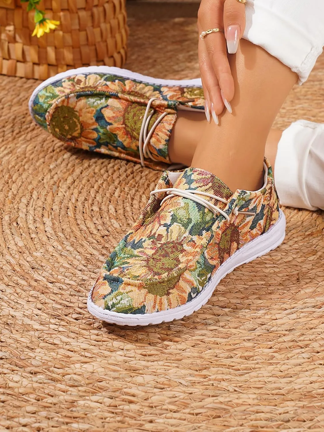 Unisex Versatile Pattern Print Canvas Loafers Elastic Strips Closure Slip-on Sneakers Comfort Walk Boat Shoes Lightweight Breathable Sports Shoes for Women/Men Adult/Big-Kid, Couple Shoes, Multicolor