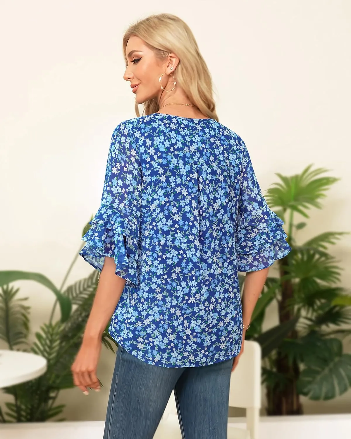 VALOLIA Womens Blouses 3/4 Sleeve Dressy Tops Business Casual Double Layers Shirts