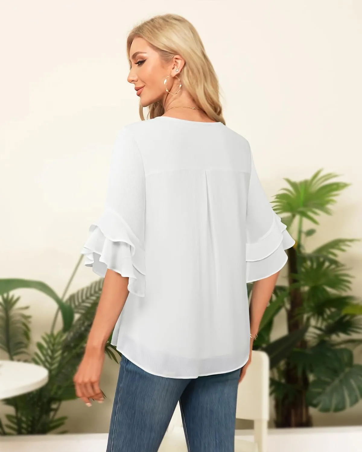 VALOLIA Womens Blouses 3/4 Sleeve Dressy Tops Business Casual Double Layers Shirts