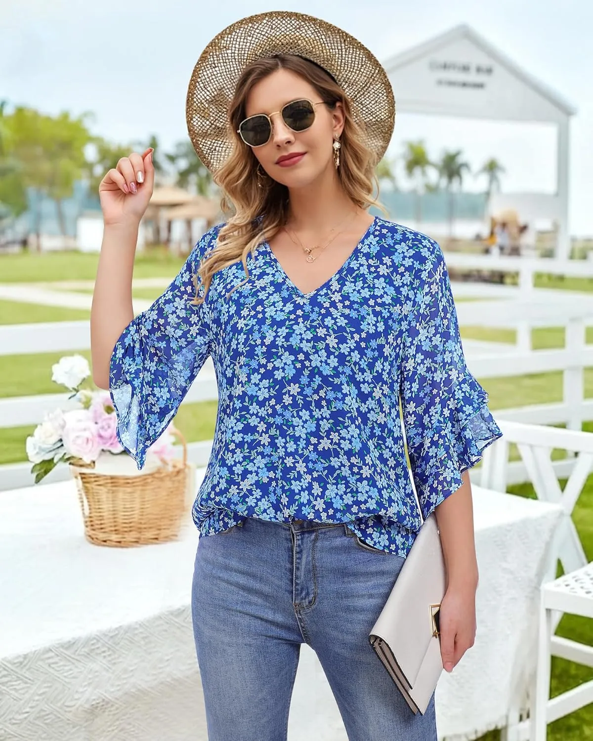 VALOLIA Womens Blouses 3/4 Sleeve Dressy Tops Business Casual Double Layers Shirts