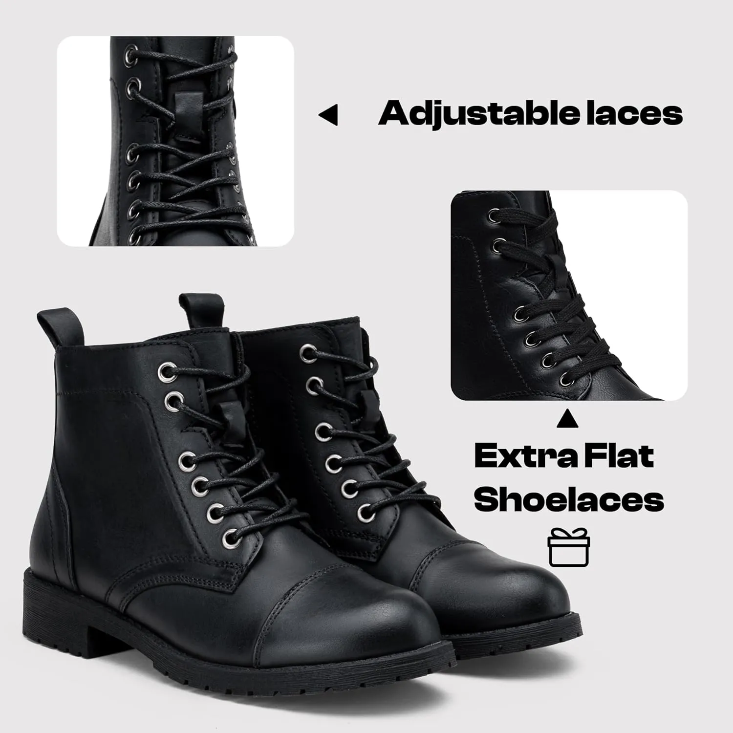 Vepose Women's Ankle Boots Lace up, Flat Fashion Combat Booties Low Heel