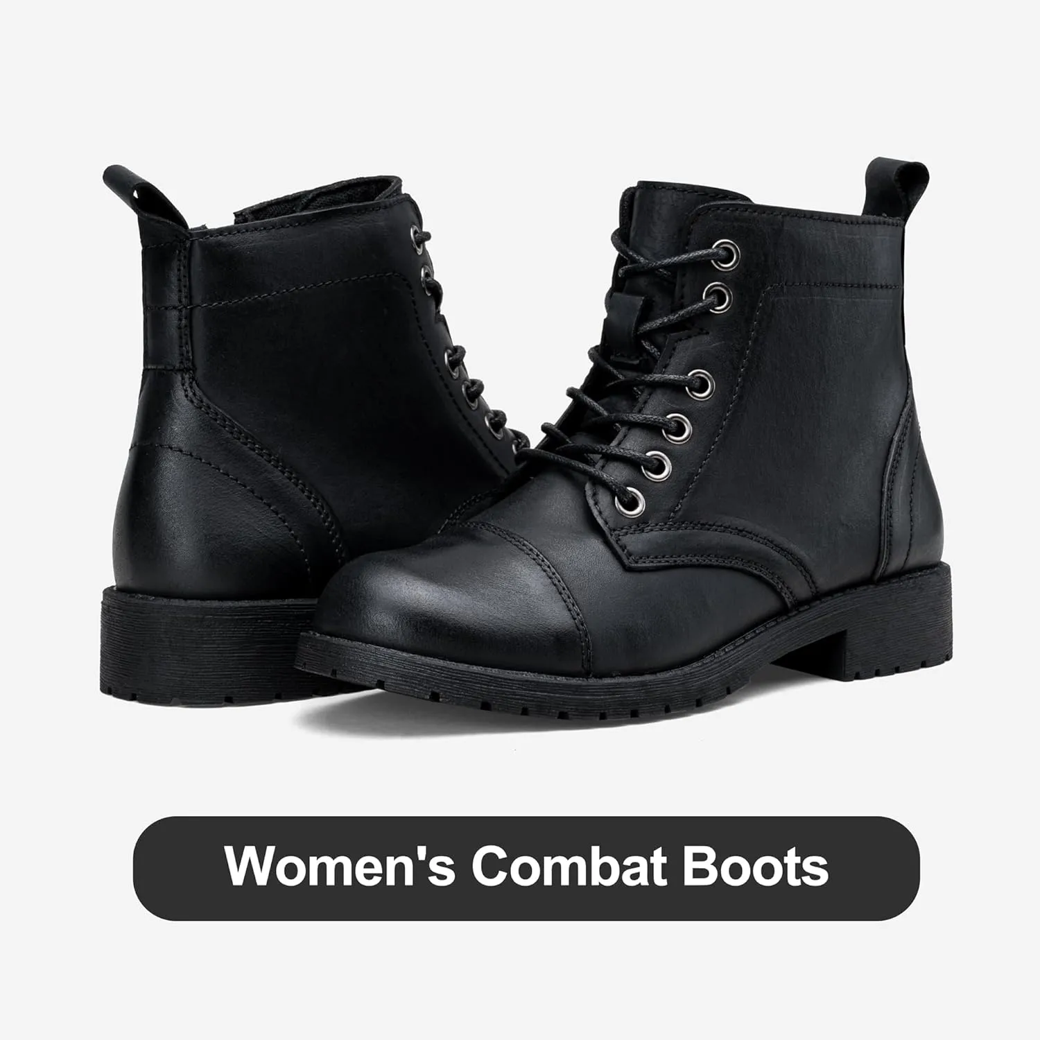 Vepose Women's Ankle Boots Lace up, Flat Fashion Combat Booties Low Heel