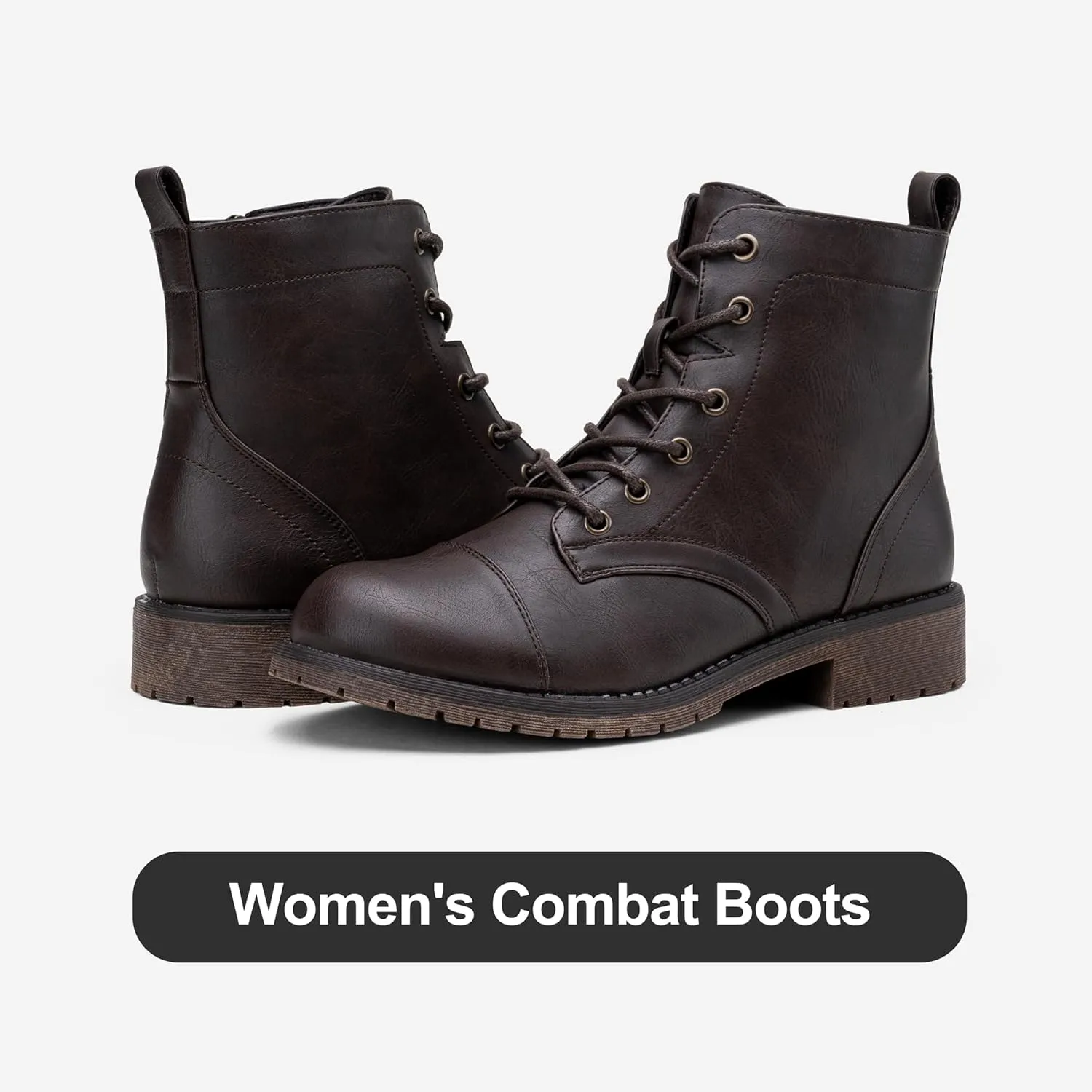 Vepose Women's Ankle Boots Lace up, Flat Fashion Combat Booties Low Heel