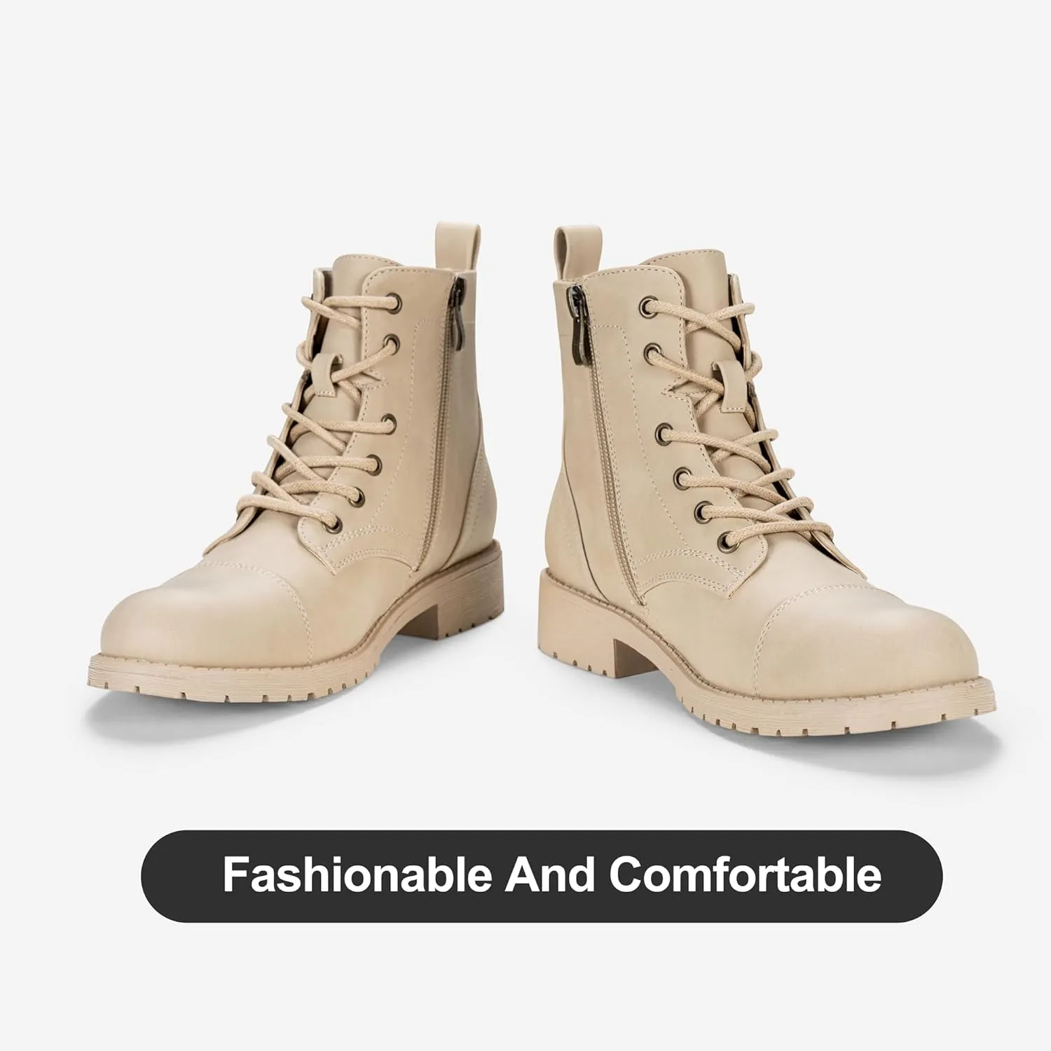 Vepose Women's Ankle Boots Lace up, Flat Fashion Combat Booties Low Heel