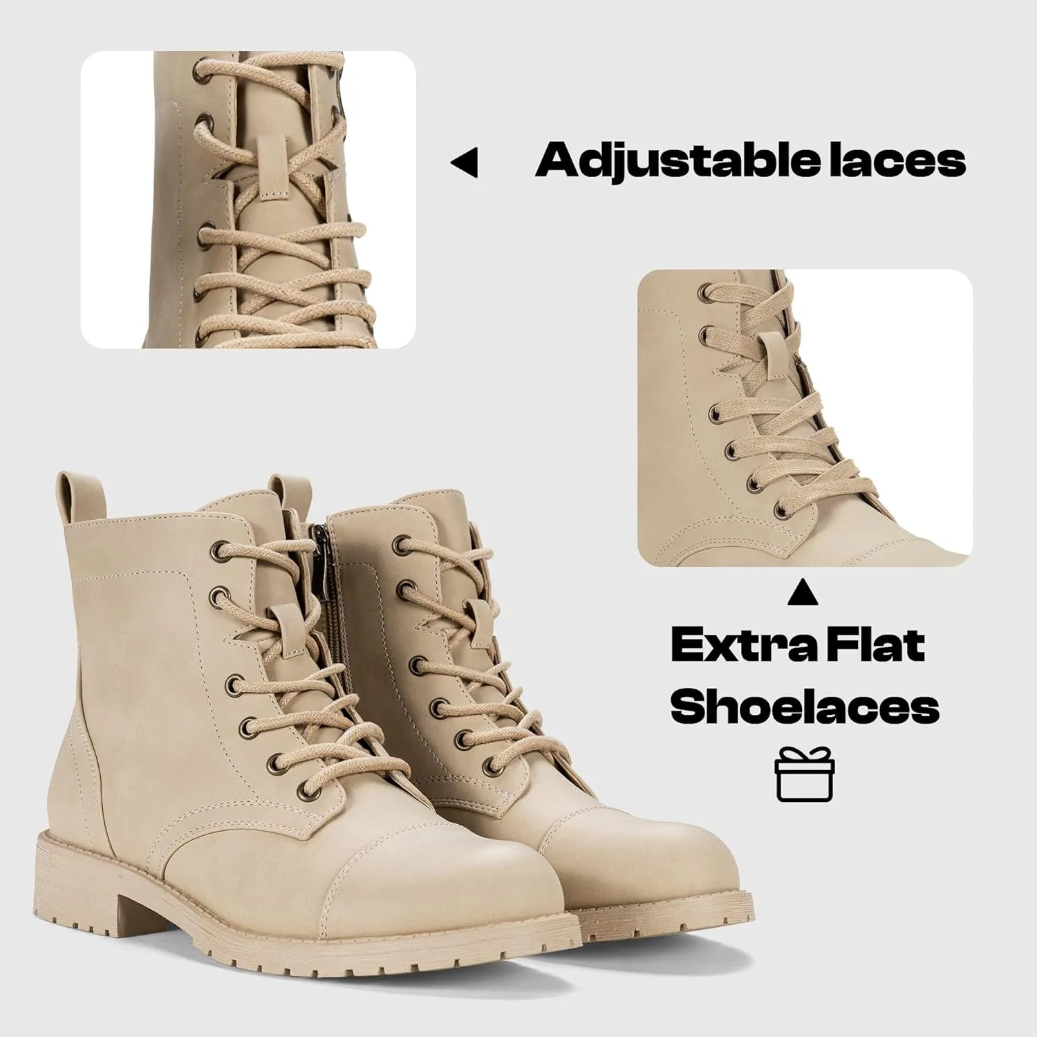 Vepose Women's Ankle Boots Lace up, Flat Fashion Combat Booties Low Heel