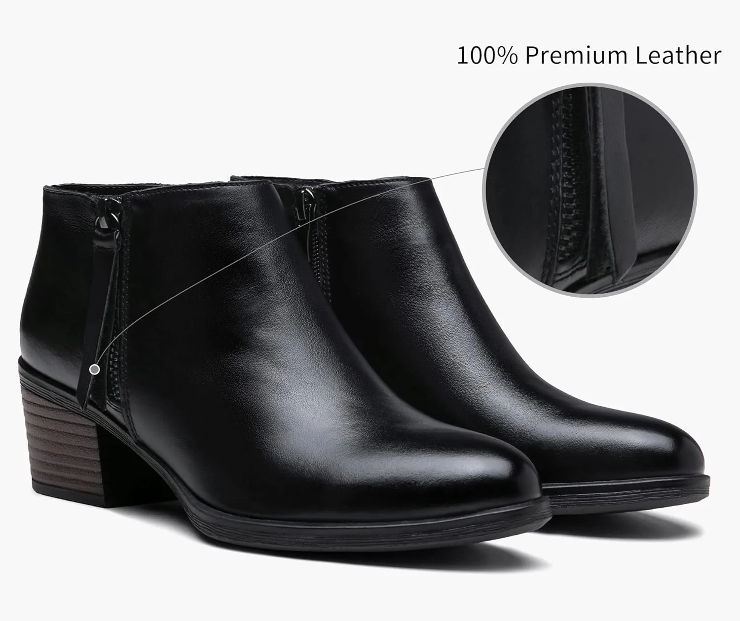 Vepose Women's Leather Ankle Boots, Low Heel Short Booties with Zipper