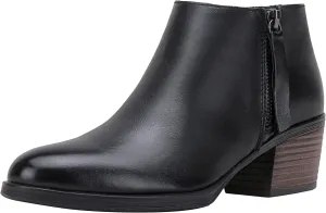 Vepose Women's Leather Ankle Boots, Low Heel Short Booties with Zipper