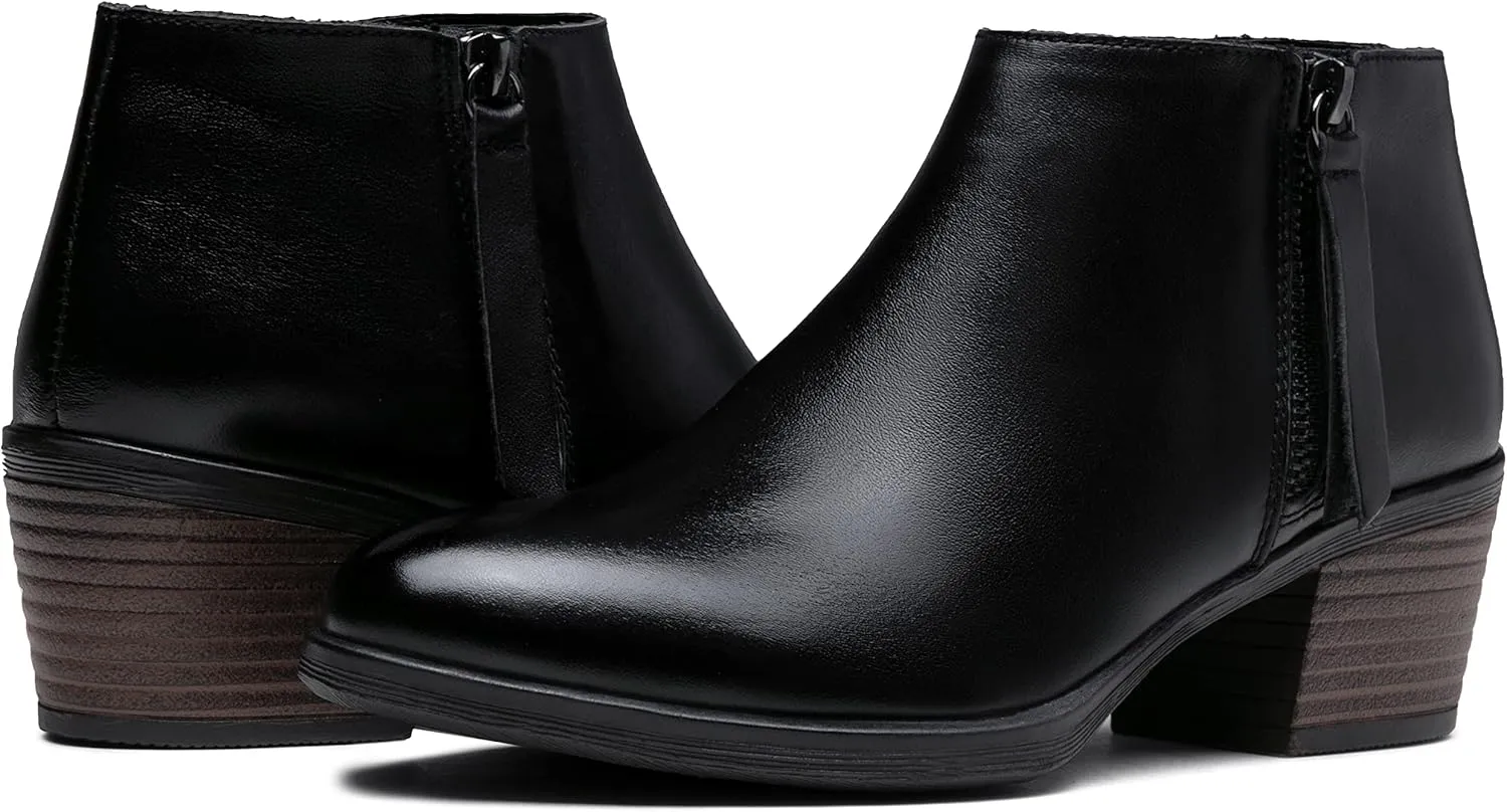 Vepose Women's Leather Ankle Boots, Low Heel Short Booties with Zipper