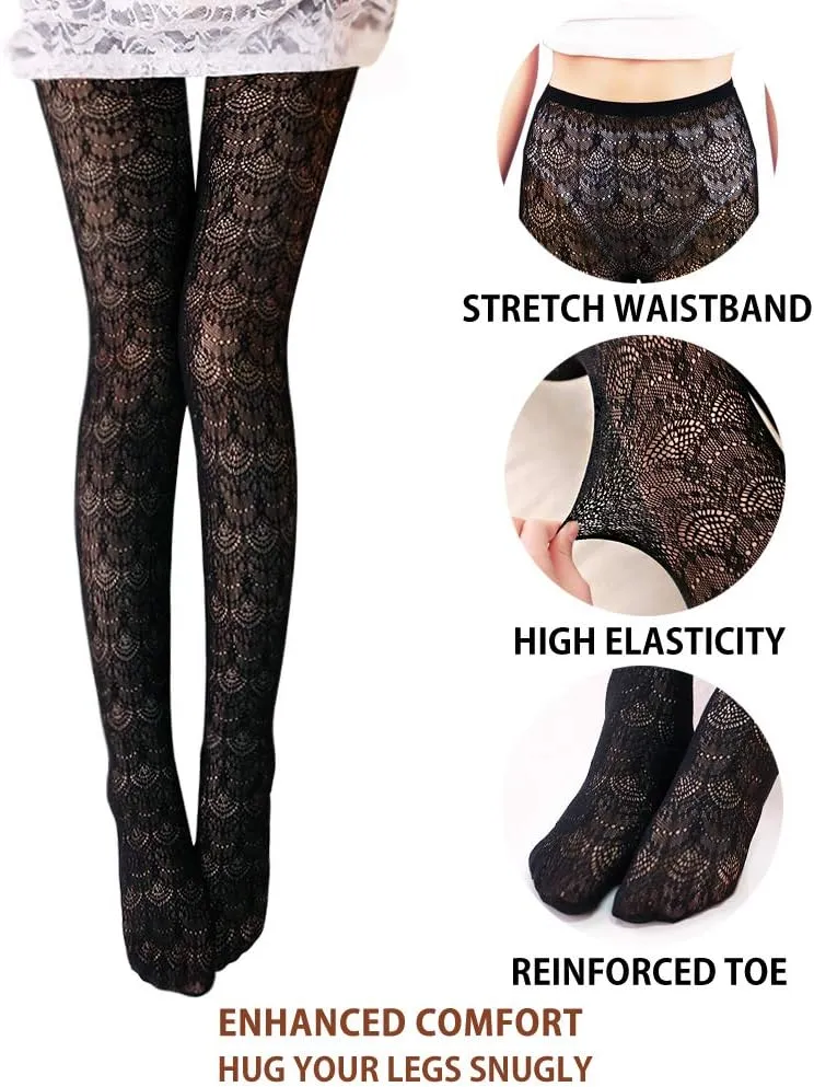 VERO MONTE Womens Colorful Hollow Out Knitted Tights - Patterned Lace Stockings
