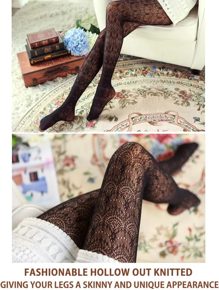 VERO MONTE Womens Colorful Hollow Out Knitted Tights - Patterned Lace Stockings