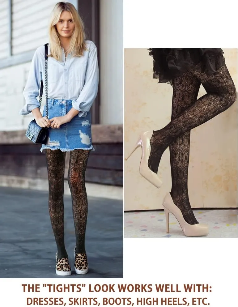 VERO MONTE Womens Colorful Hollow Out Knitted Tights - Patterned Lace Stockings