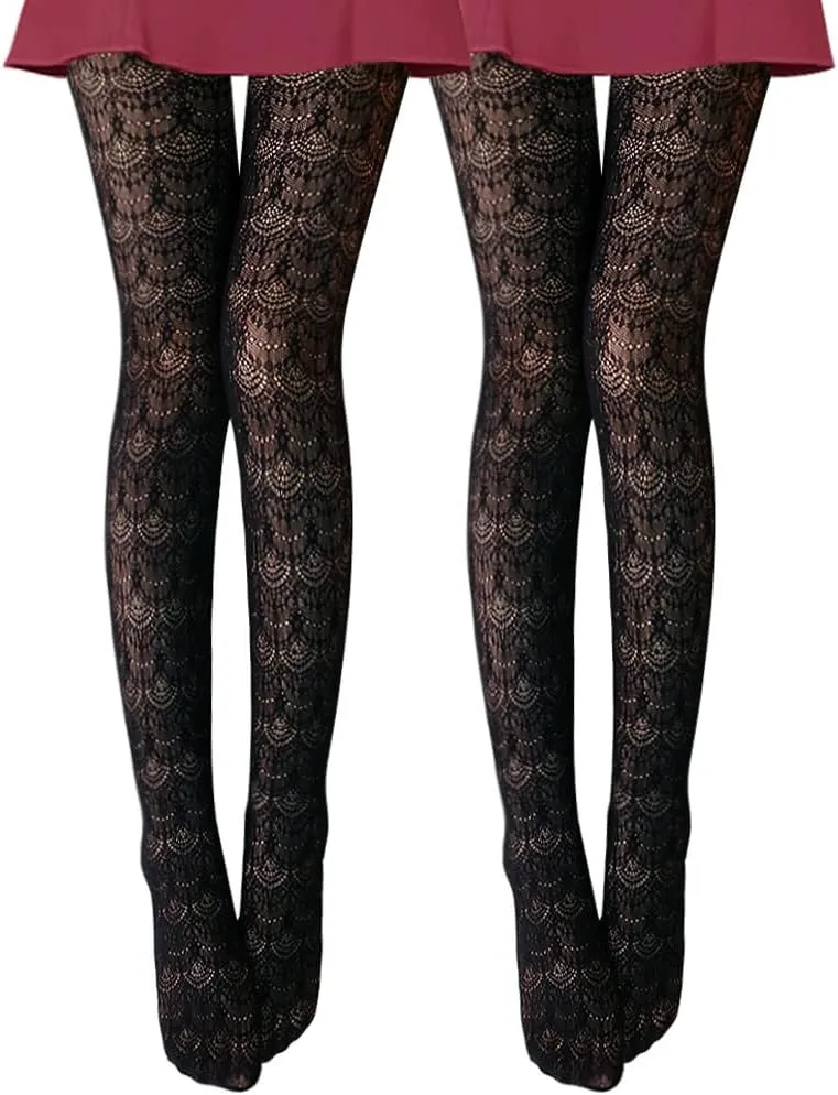VERO MONTE Womens Colorful Hollow Out Knitted Tights - Patterned Lace Stockings