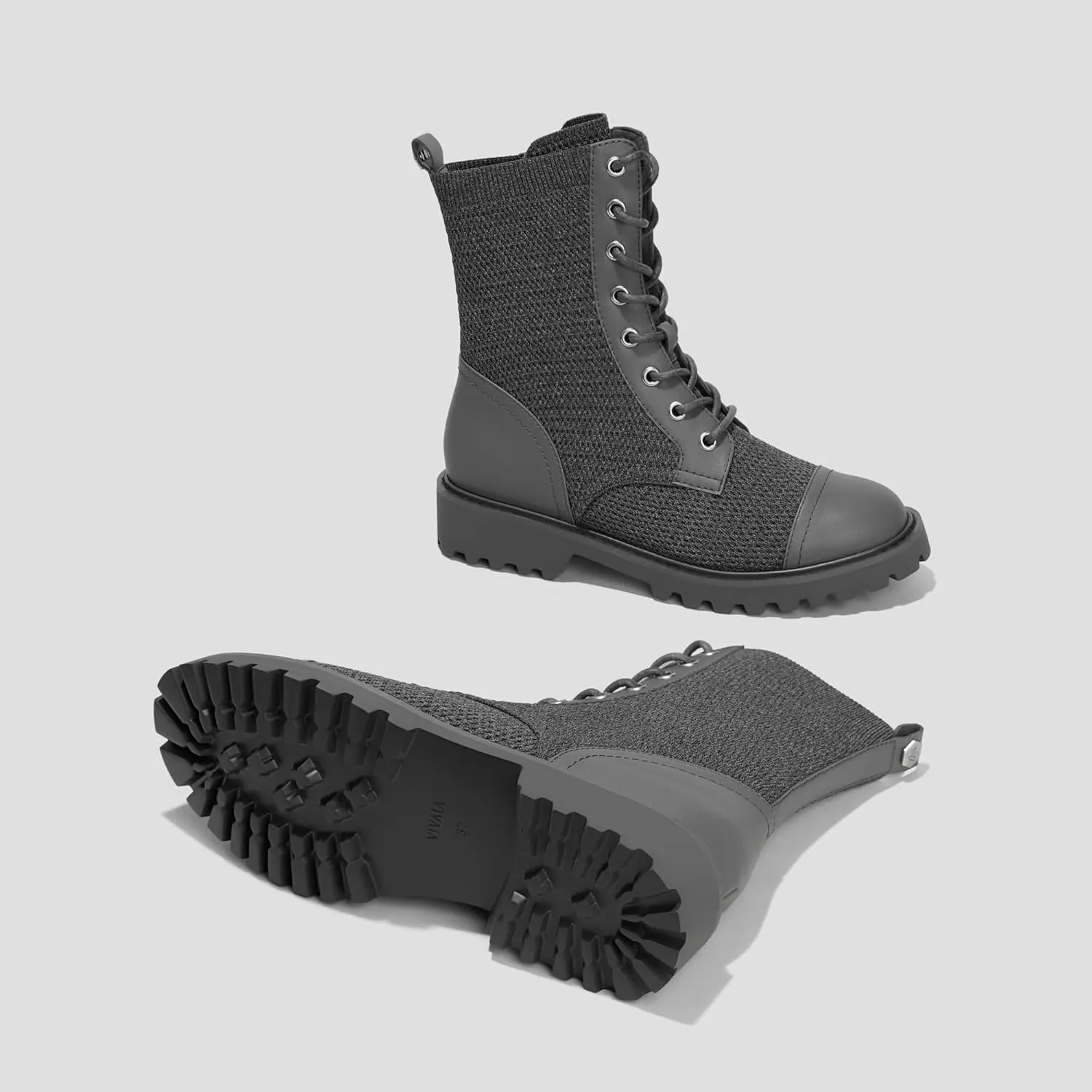 VIVAIA Florence Women's Round-Toe Lug Sole Lace-Up Ankle Boots Water Repellent Booties