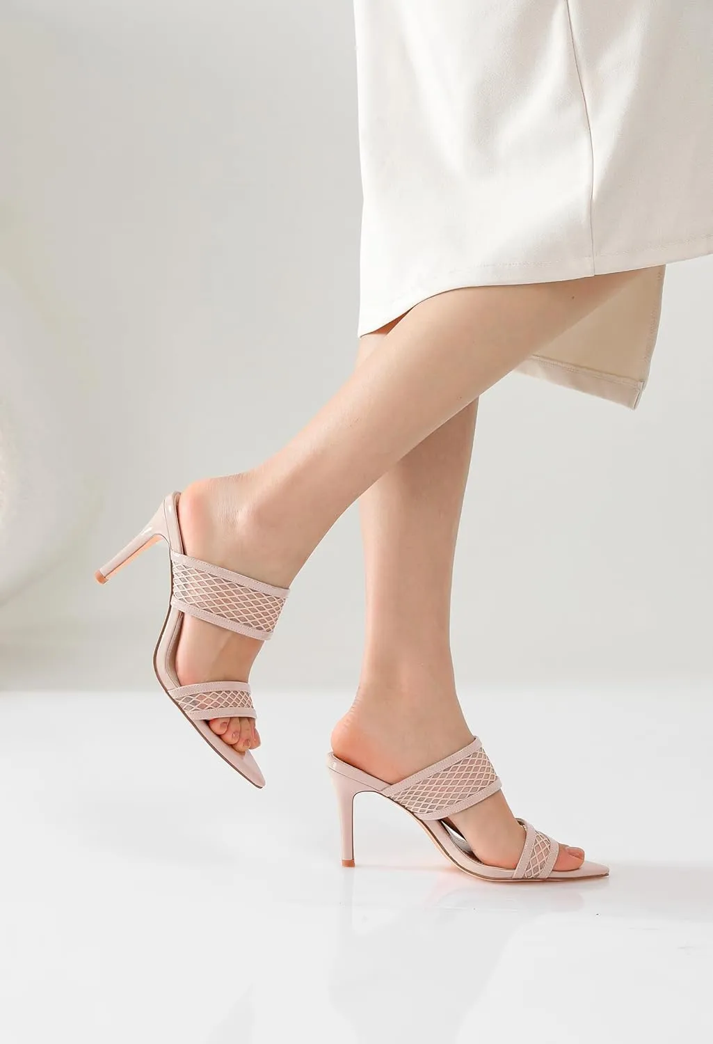 vivianly Clear Pointed Toe Heels Sandals Transparent Strap Stiletto High Heels Slip on Mules for Women