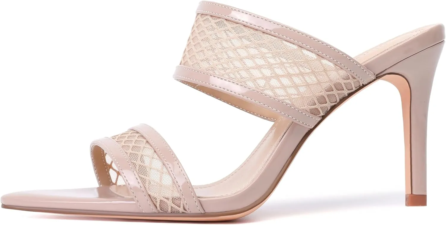 vivianly Clear Pointed Toe Heels Sandals Transparent Strap Stiletto High Heels Slip on Mules for Women