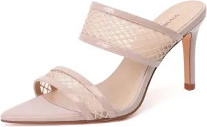 vivianly Clear Pointed Toe Heels Sandals Transparent Strap Stiletto High Heels Slip on Mules for Women