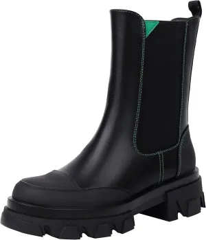 vivianly Women's Platform Chelsea Boot Round Toe Ankle Booties Chunky Heeled Boots