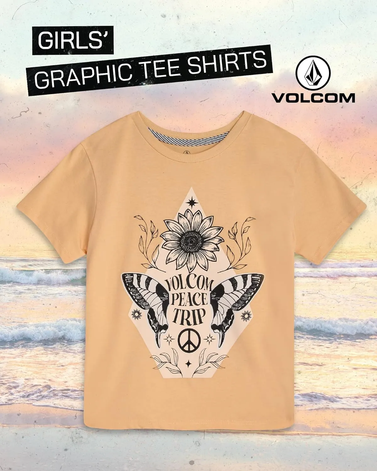 Volcom Girls Shirts - Casual Crewneck Short Sleeve Graphic Tee Trendy Tops - Breathable Girls Summer Clothes