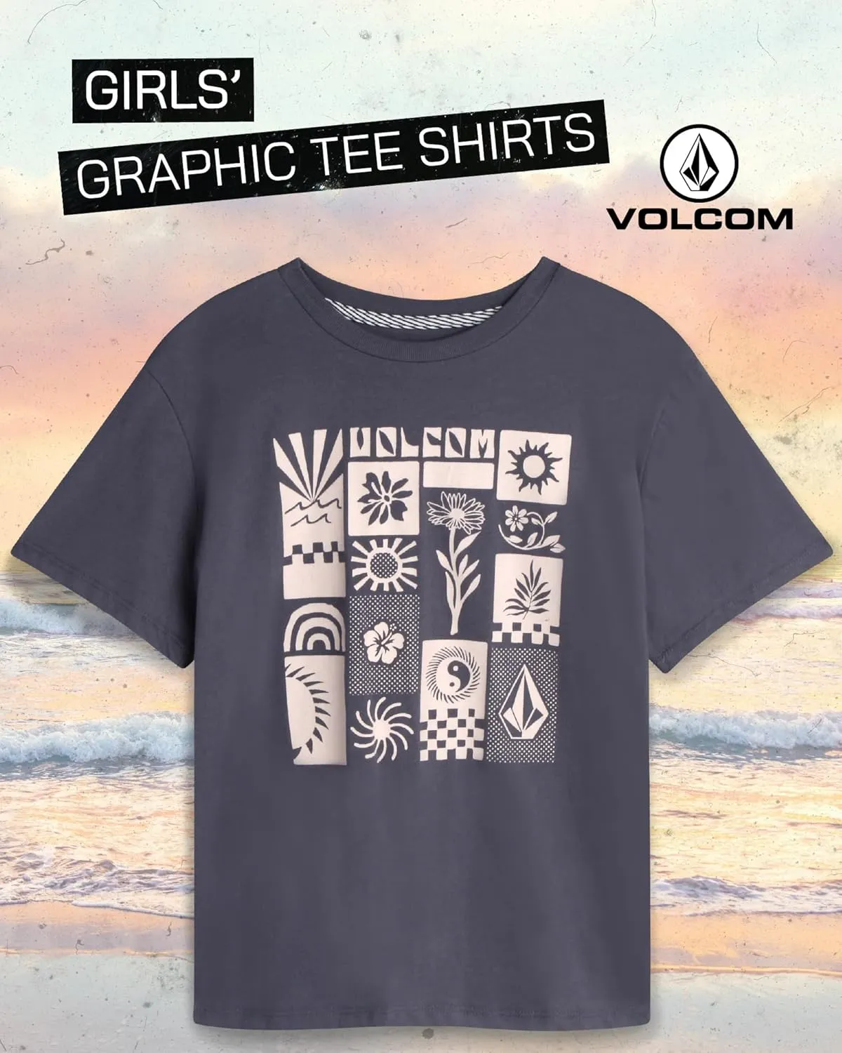 Volcom Girls Shirts - Casual Crewneck Short Sleeve Graphic Tee Trendy Tops - Breathable Girls Summer Clothes