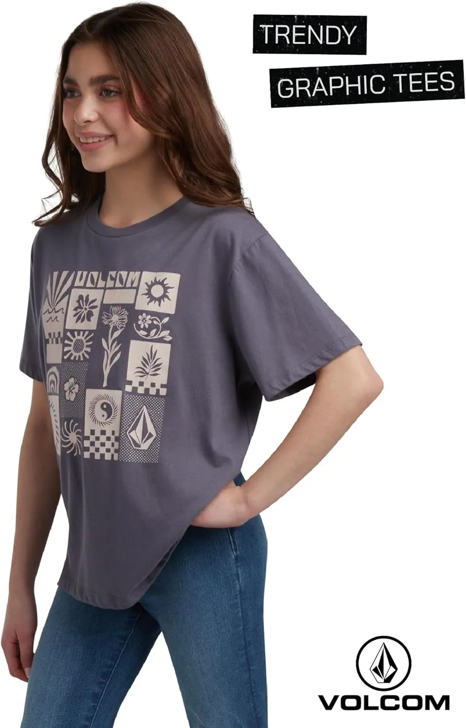 Volcom Girls Shirts - Casual Crewneck Short Sleeve Graphic Tee Trendy Tops - Breathable Girls Summer Clothes