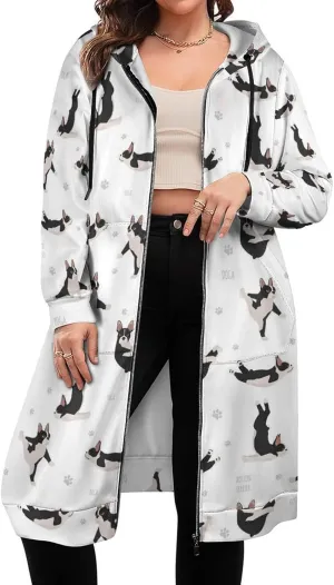VOSERY Yoga Dogs Funny Boston Terrier Womens Zip Up Hoodies Long Sleeve Sweatshirts Jackets, Stylish Jackets for Women