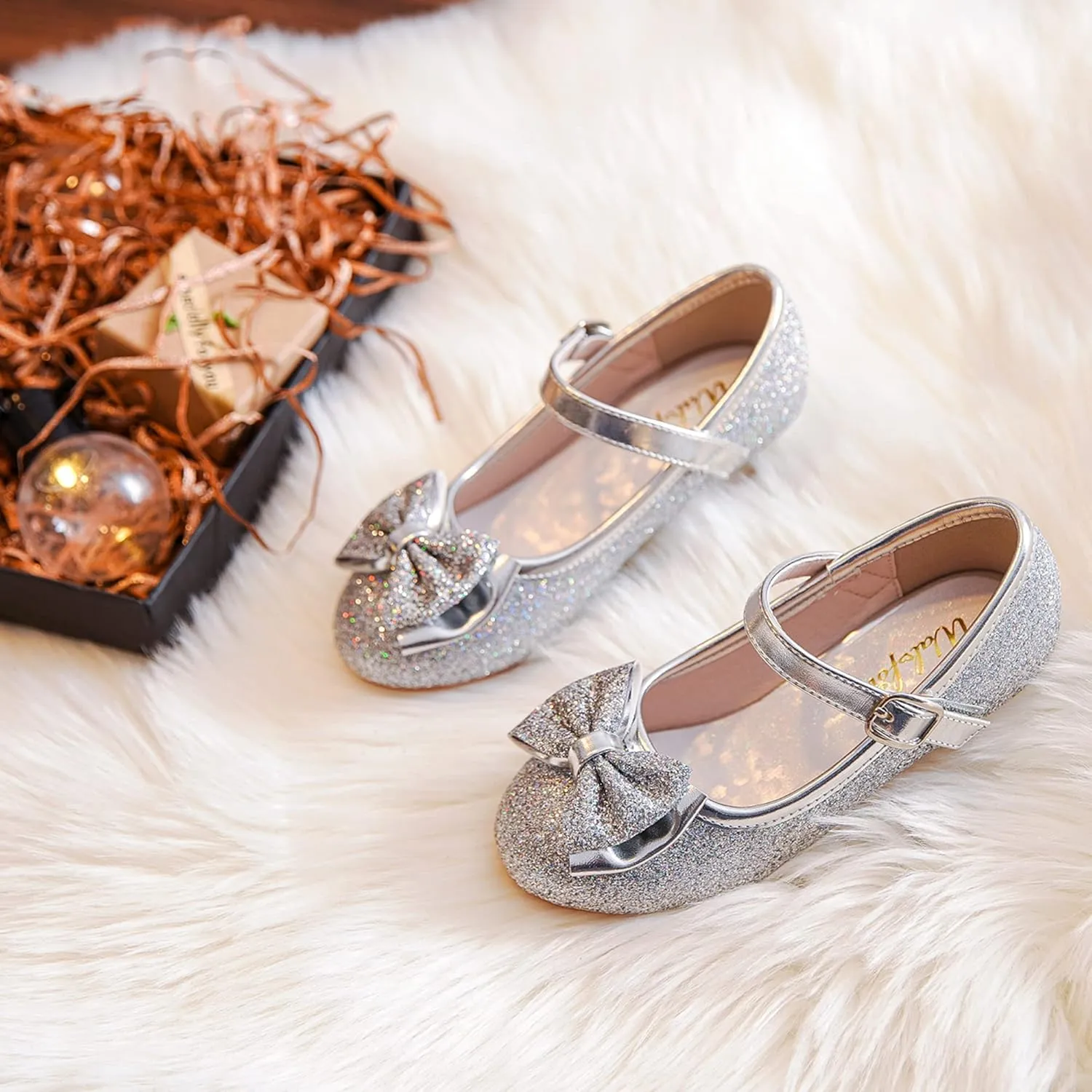 Walofou Flower Girls Wedding Party Heel Princess Shoes Flats for Kid Toddler