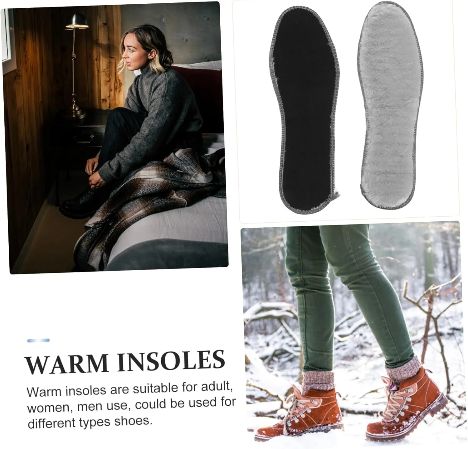 Warm Plush Insoles Winter Thickened Shoe Inserts for Women Men Fuzzy Liner Socks Non-Crease Boot Insoles (Size 37 4 Pairs Grey)