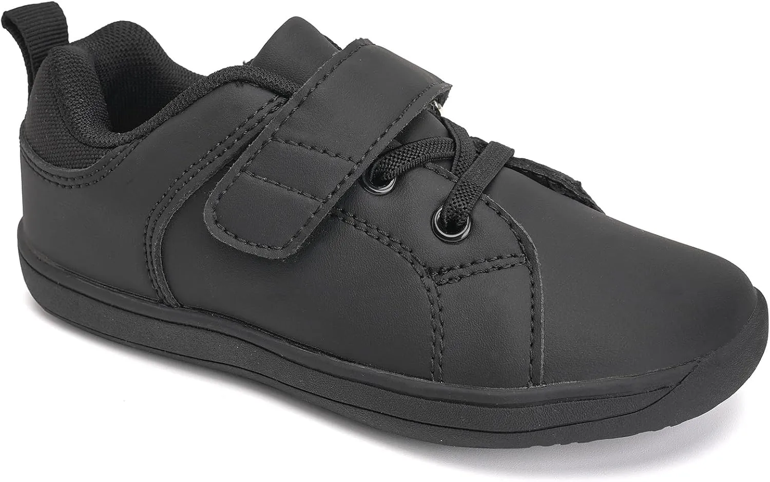 WateLves Toddler Little Kid Wide Barefoot The First Walking Shoes Girls Boys Leather Uniform Dress Shoes Lightweight Splay Naturally Minimalist Sneakers (Black, 23)
