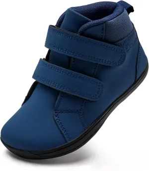 WateLves Toddler Little Kids Wide Barefoot Shoes Boys Girls Winter High Top Minimalist Sneakers Ankle Boots Leather Uniform Dress Shoes Naturally Splay