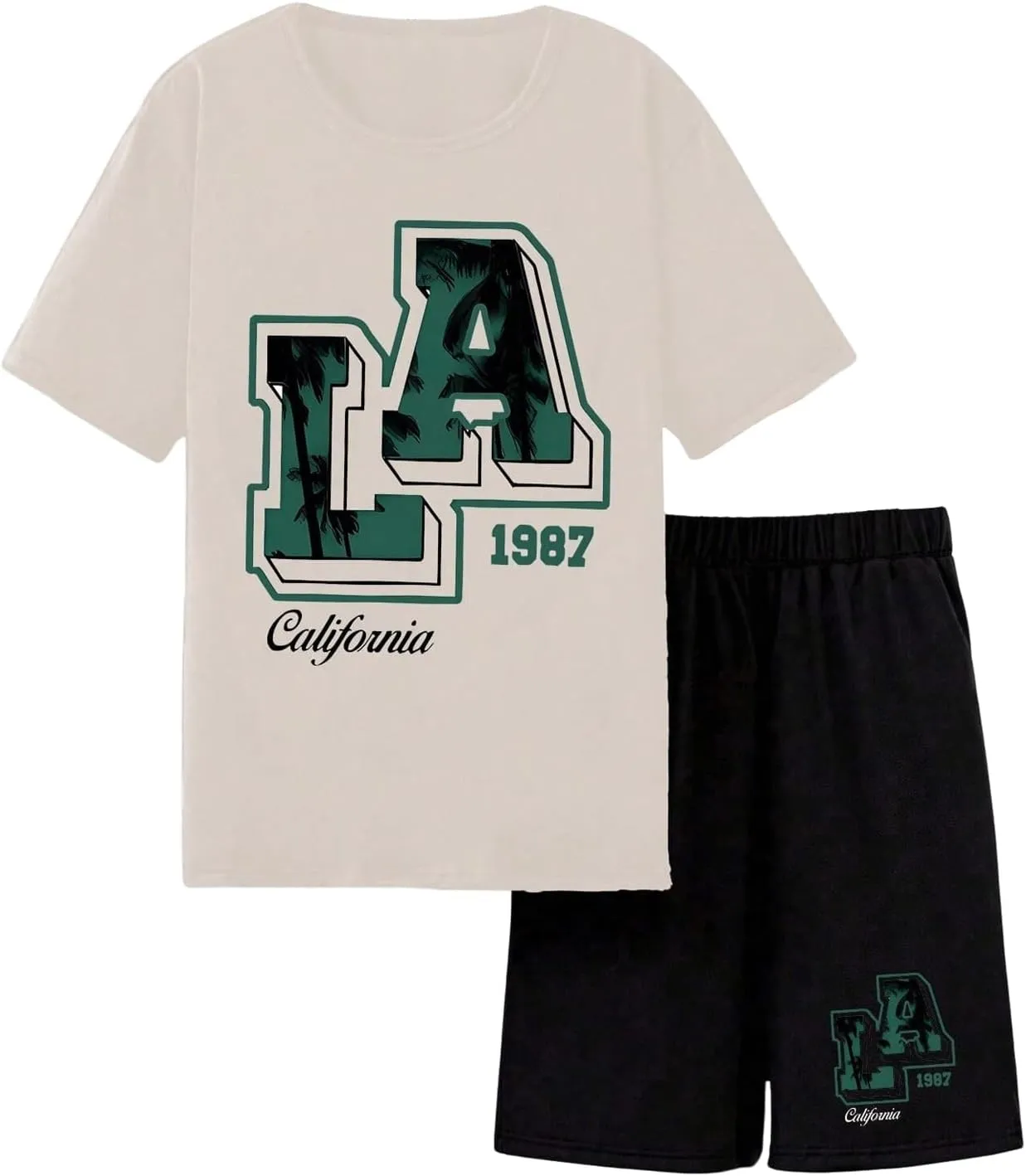 WDIRARA Boy's 2 Piece Outfits Graphic Letter Print Clothing Sets Short Sleeve T-shirt and Track Shorts Set