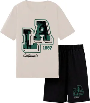 WDIRARA Boy's 2 Piece Outfits Graphic Letter Print Clothing Sets Short Sleeve T-shirt and Track Shorts Set