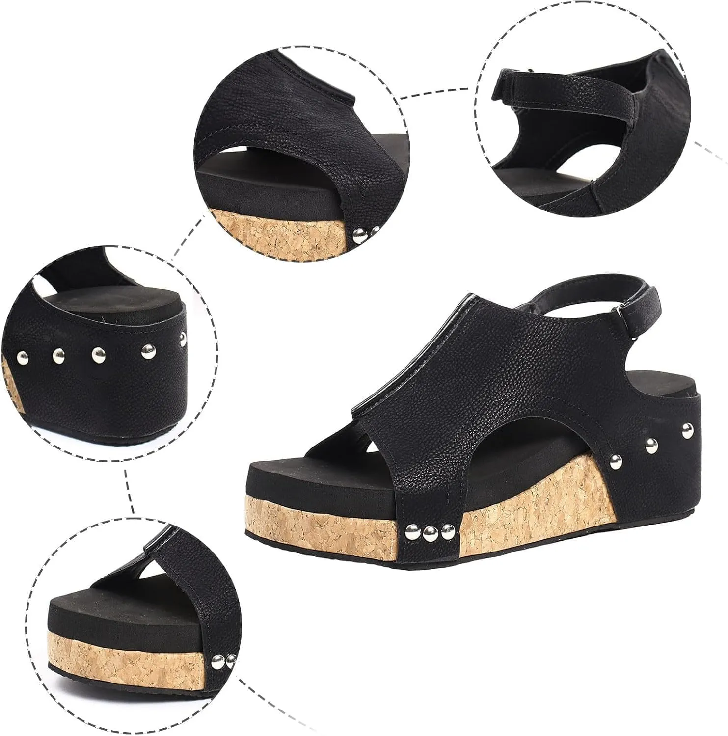 Wedge Sandals for Women 2025 Wide Width Comfortable Open-Toe Cork Casual & Dressy Summer Shoes Platform Wedges Heels Sandals with Ankle Strap Arch Support for Woman Boho Beach Vacation