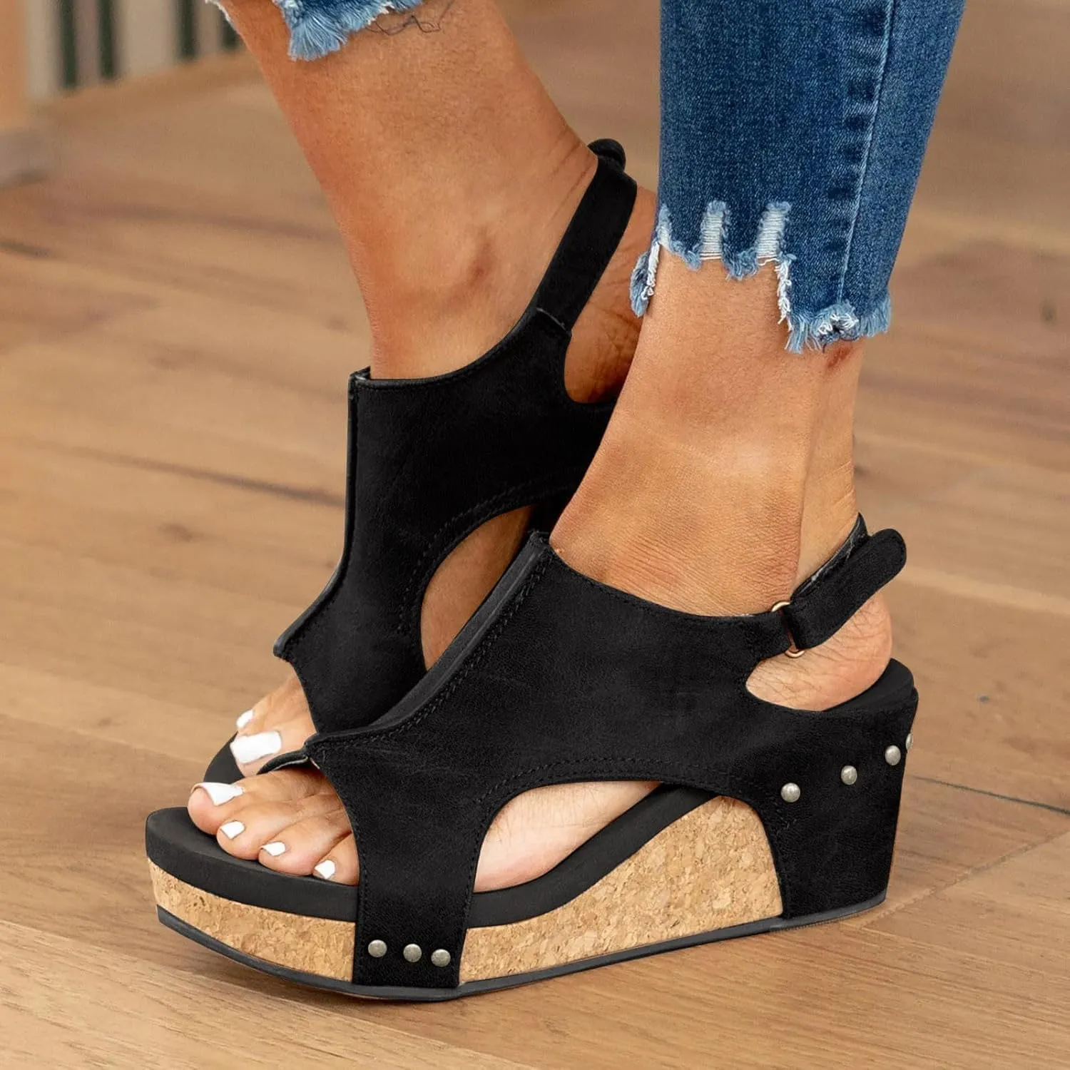 Wedge Sandals for Women 2025 Wide Width Comfortable Open-Toe Cork Casual & Dressy Summer Shoes Platform Wedges Heels Sandals with Ankle Strap Arch Support for Woman Boho Beach Vacation