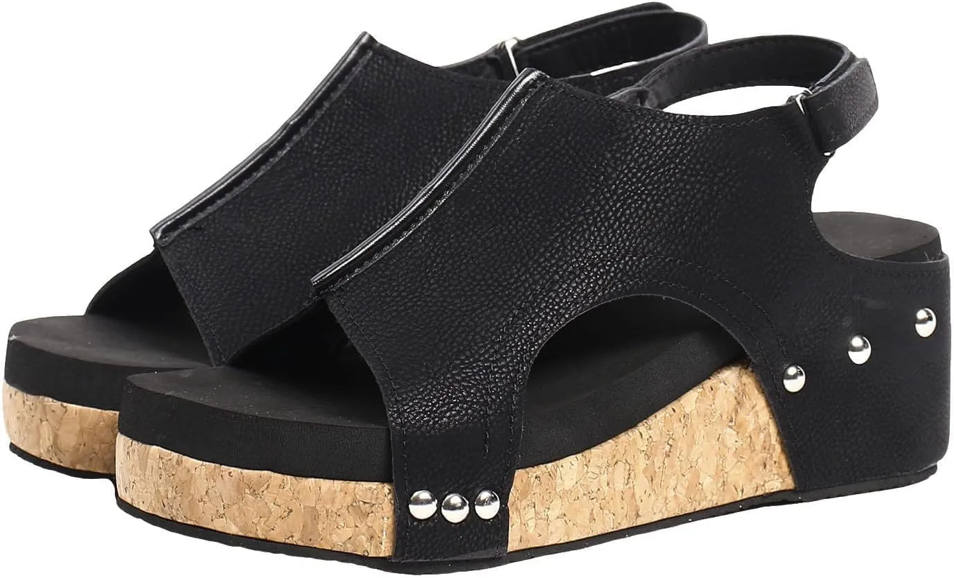 Wedge Sandals for Women 2025 Wide Width Comfortable Open-Toe Cork Casual & Dressy Summer Shoes Platform Wedges Heels Sandals with Ankle Strap Arch Support for Woman Boho Beach Vacation