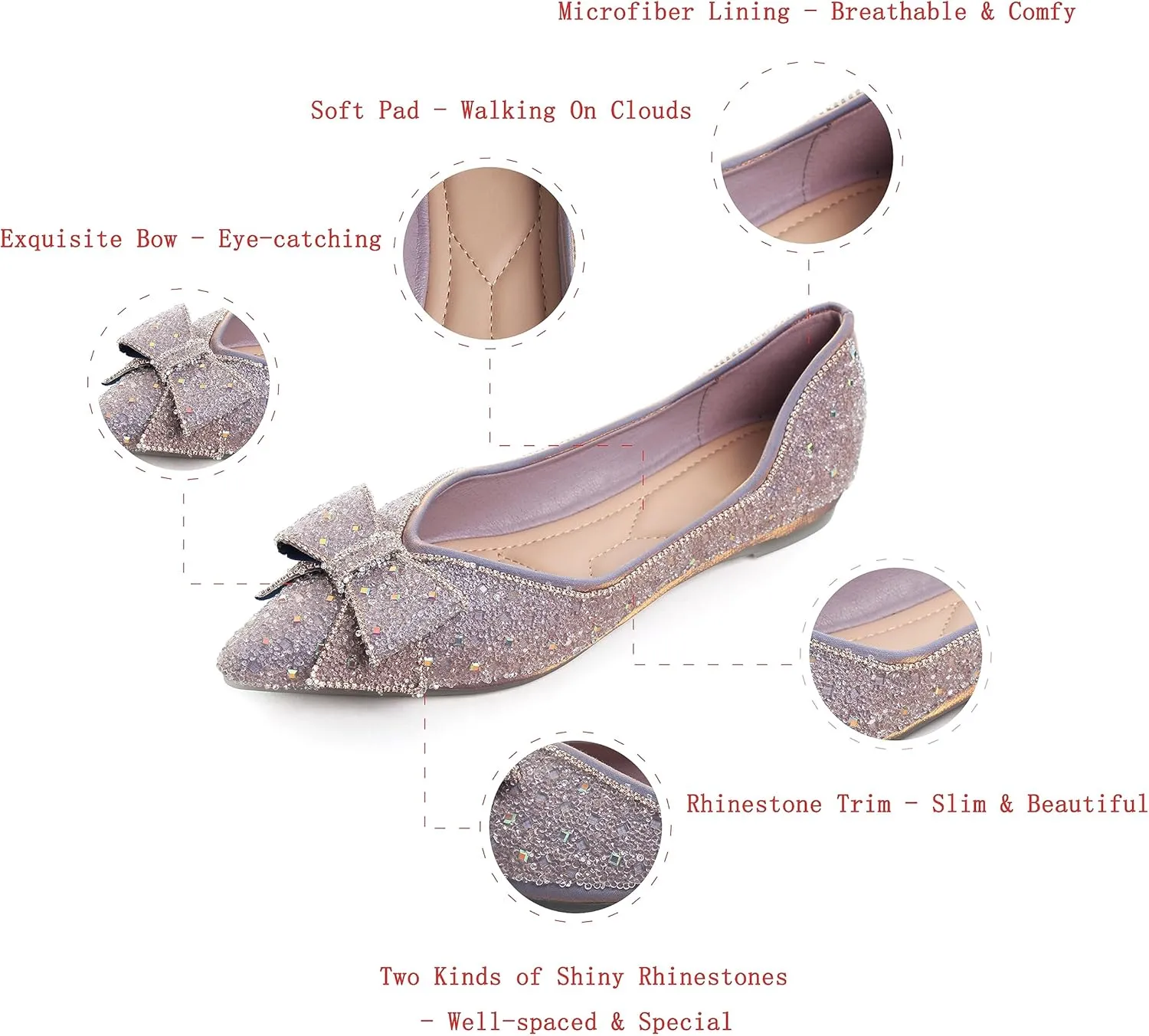 WENJIAZHIZHI Ballet Flats Wedding Dressy Shoes for Womens Comfortable Pointed-Toe Slip-On Loafers Flats Shoes Dressy Casual