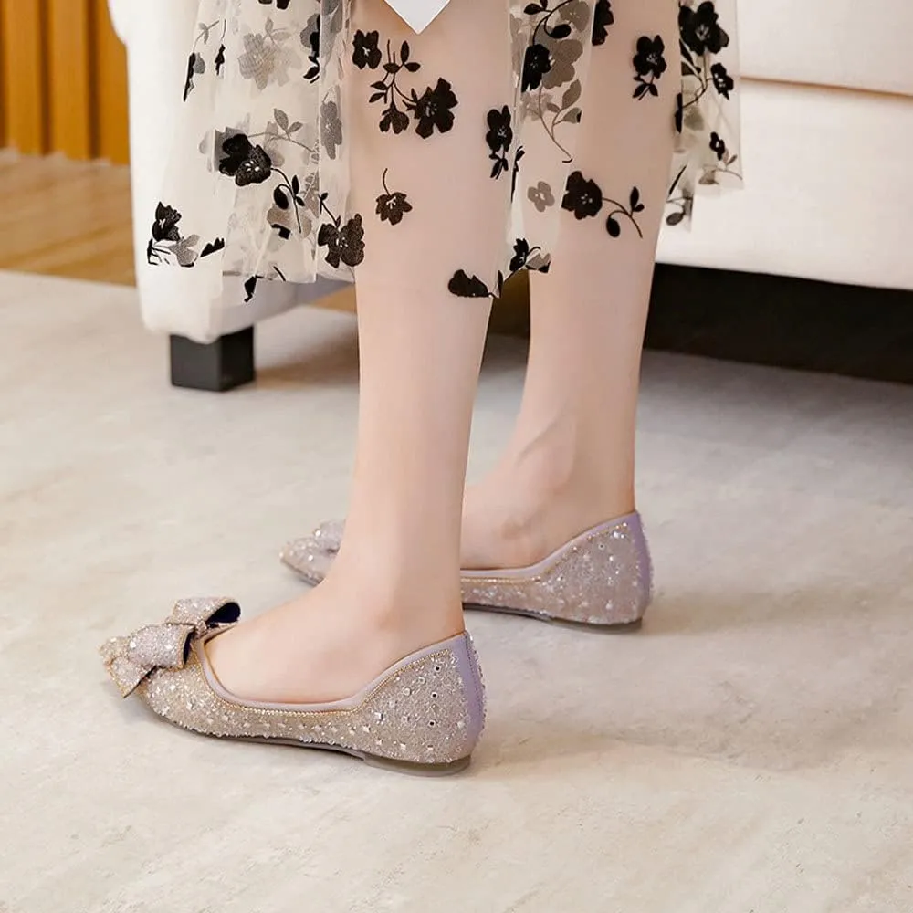 WENJIAZHIZHI Ballet Flats Wedding Dressy Shoes for Womens Comfortable Pointed-Toe Slip-On Loafers Flats Shoes Dressy Casual