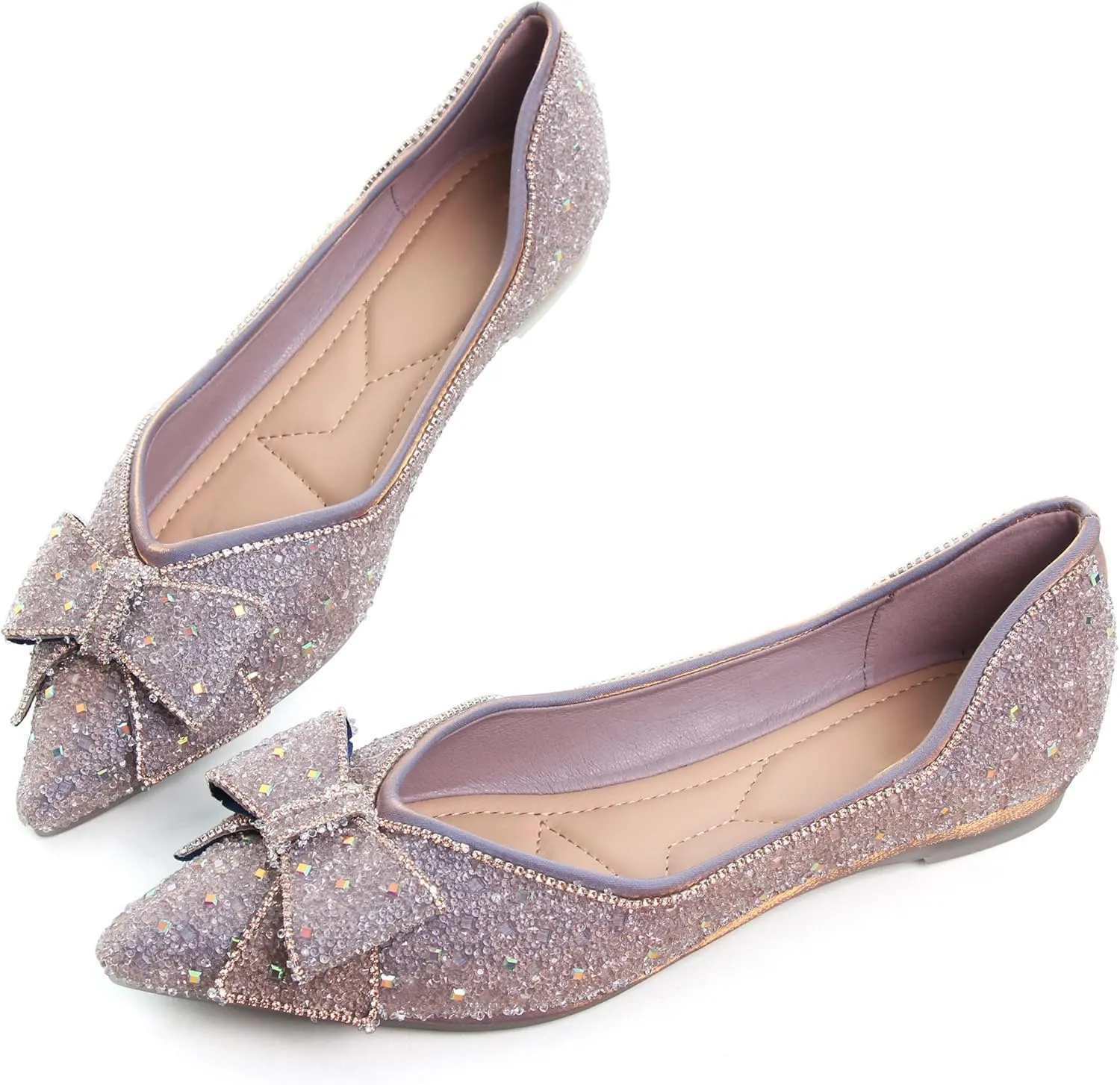 WENJIAZHIZHI Ballet Flats Wedding Dressy Shoes for Womens Comfortable Pointed-Toe Slip-On Loafers Flats Shoes Dressy Casual