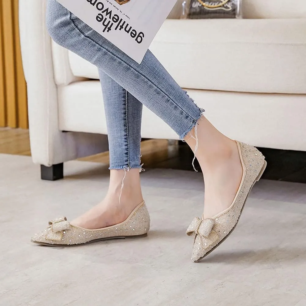 WENJIAZHIZHI Ballet Flats Wedding Dressy Shoes for Womens Comfortable Pointed-Toe Slip-On Loafers Flats Shoes Dressy Casual
