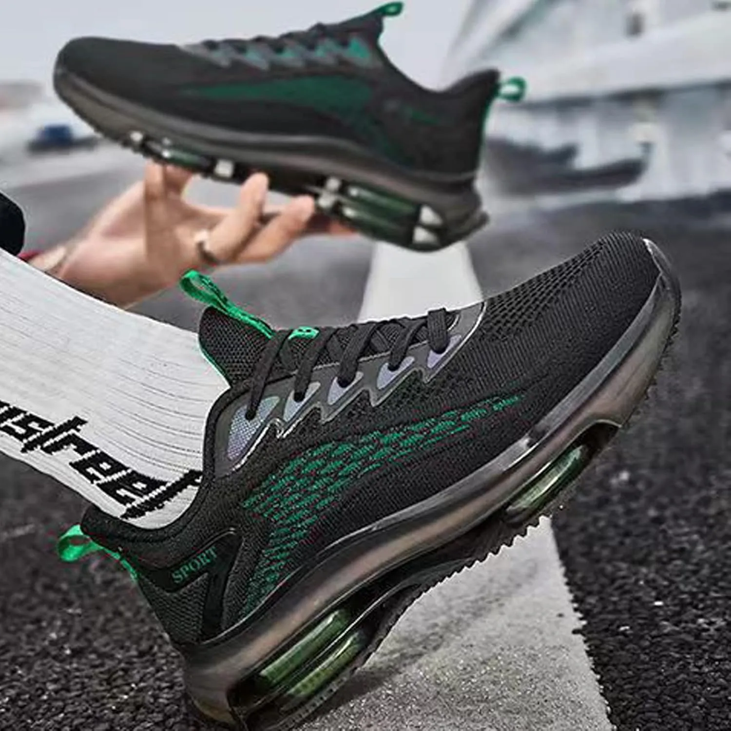 WENOREG Ztigerz Men's Mesh Air Cushion Sneakers Orthopedic Travel Plimsolls,Fashion Lace up Lightweight Non Slip Shock-Absorbing Breathable Comfort Gym Jogging Tennis Walking Work Running Shoes
