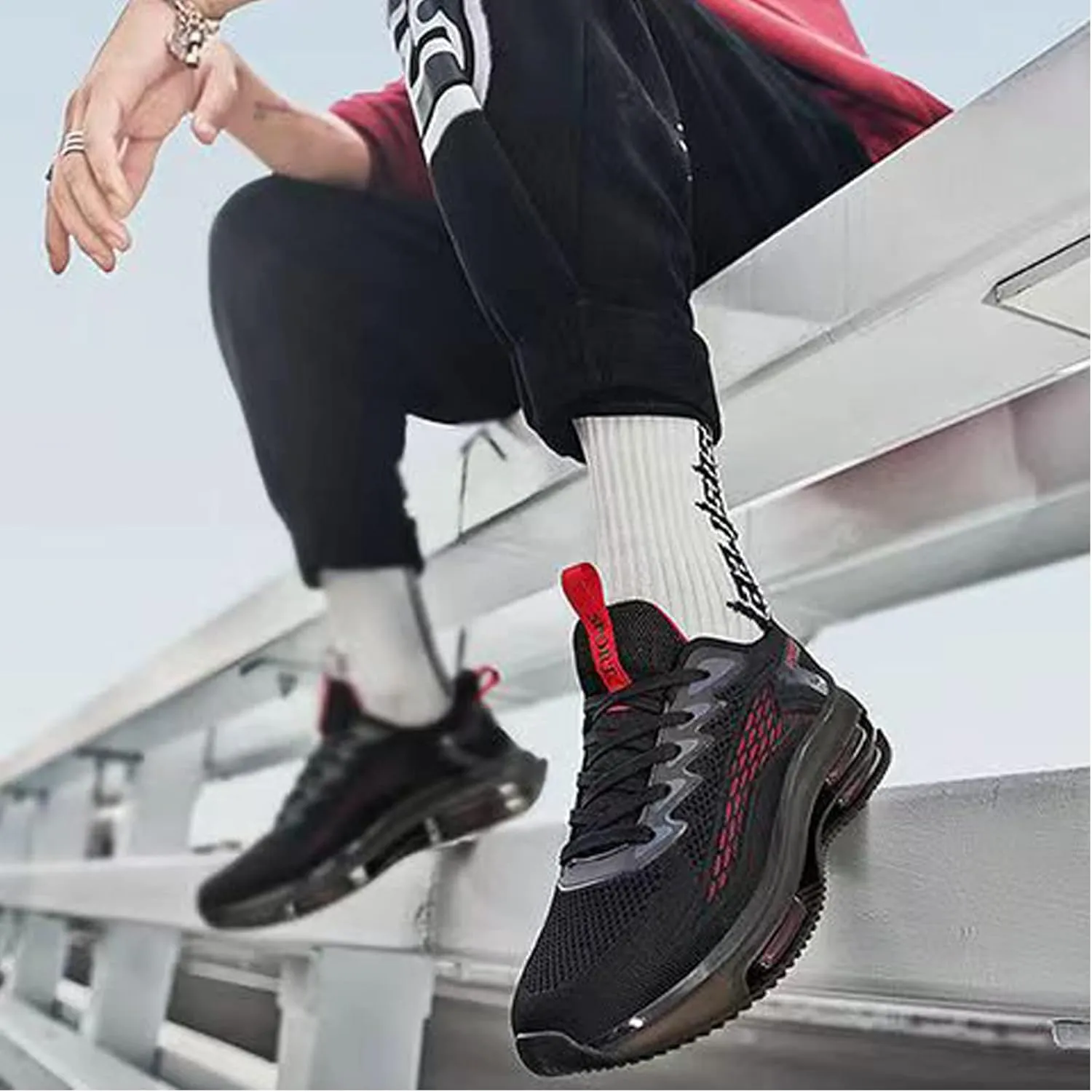 WENOREG Ztigerz Men's Mesh Air Cushion Sneakers Orthopedic Travel Plimsolls,Fashion Lace up Lightweight Non Slip Shock-Absorbing Breathable Comfort Gym Jogging Tennis Walking Work Running Shoes