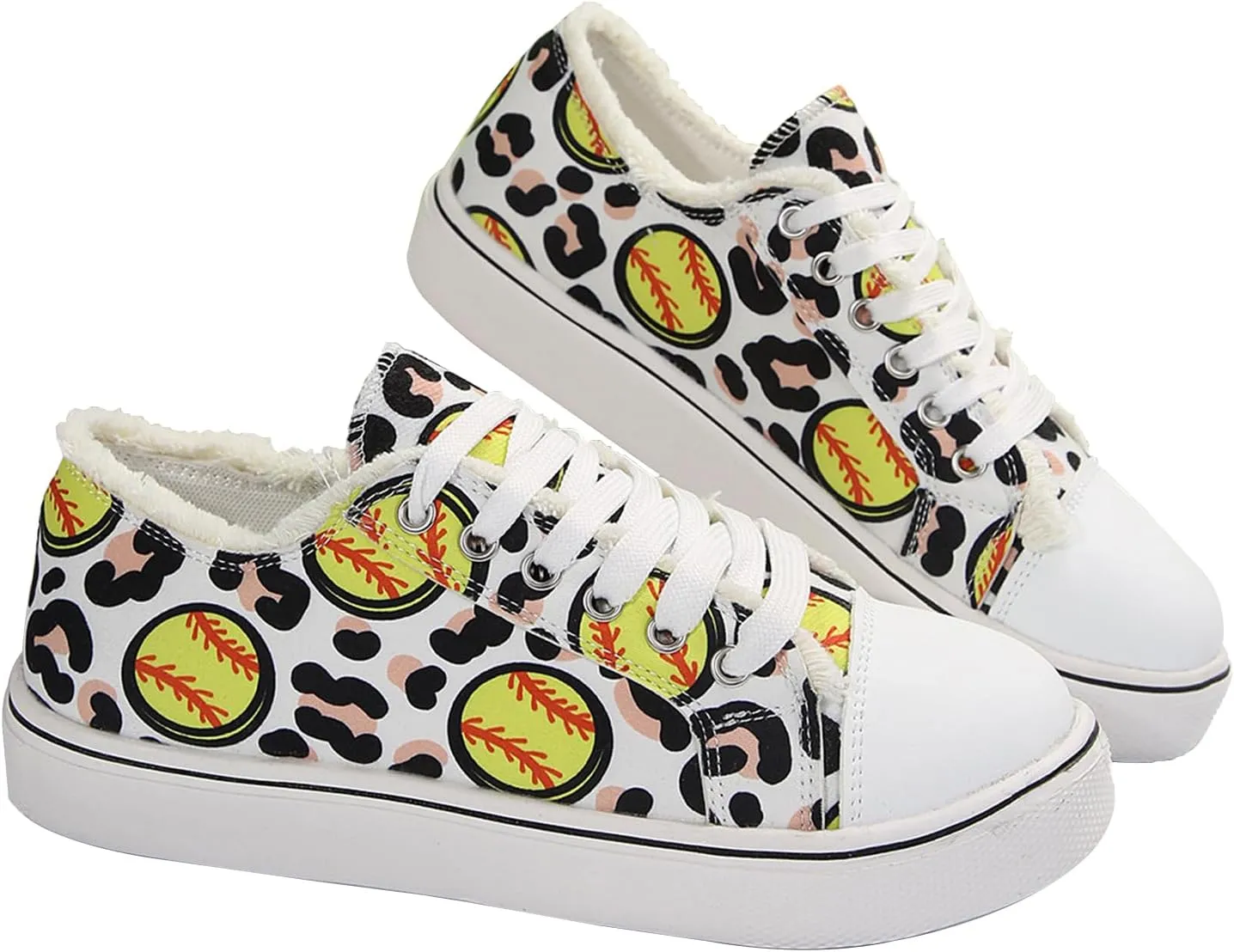 Women Baseball Print Shoes Canvas Sneakers Trendy Casual Walking Shoes