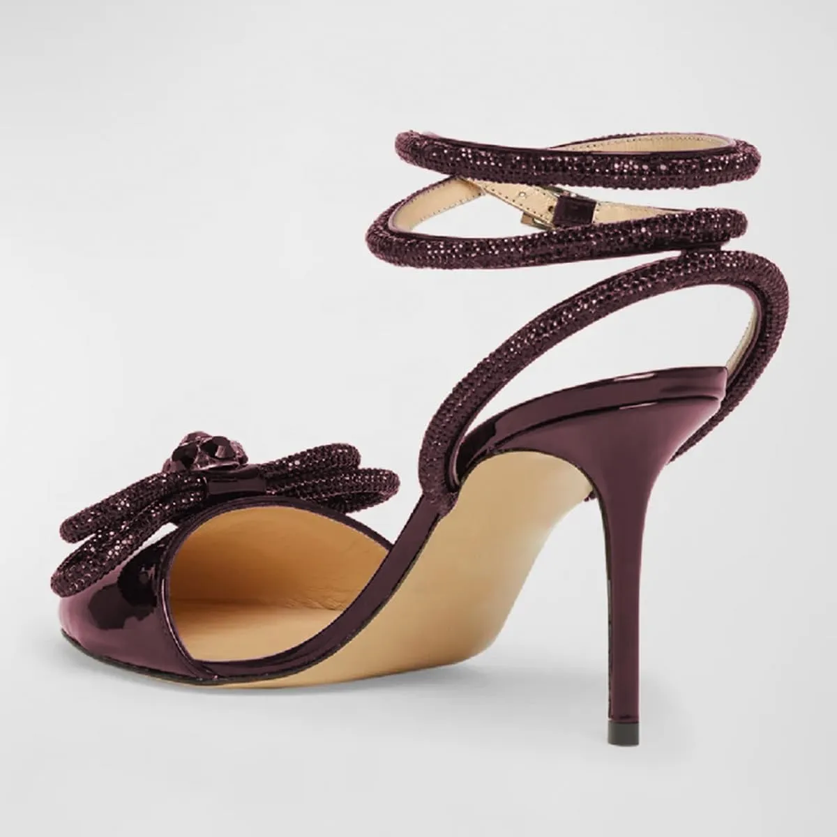 Women Gorgeous Bow Rhinestone Strappy Thin High Heel Sandals Glossy Round Toe Crossed Ankle Strap Wedding Evening Dress Pumps Size 4-16 US