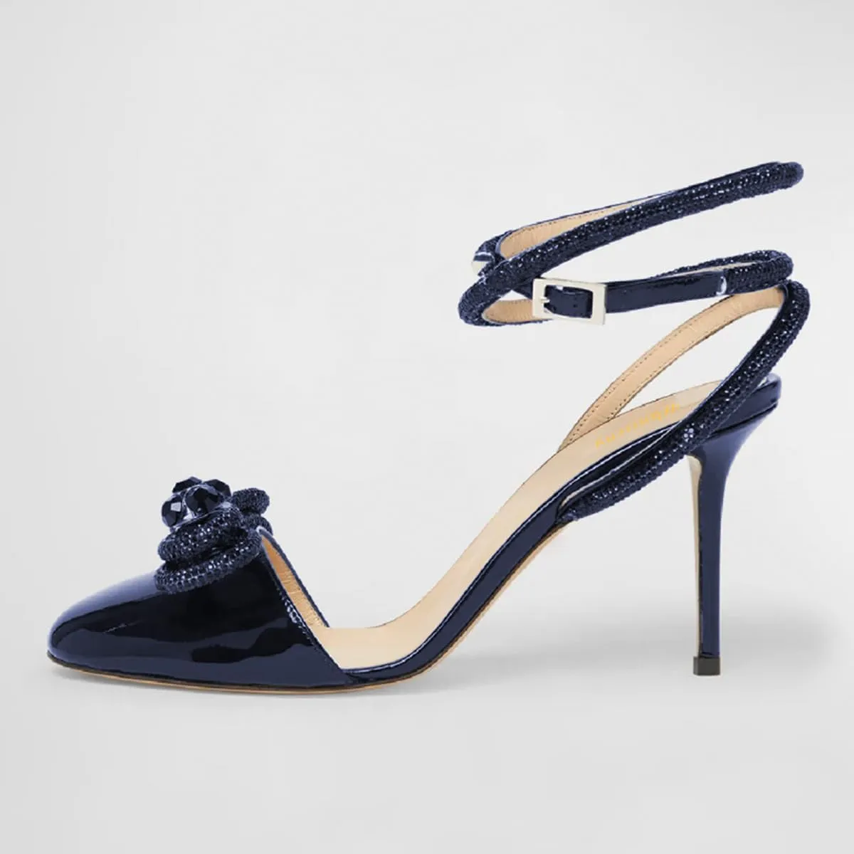 Women Gorgeous Bow Rhinestone Strappy Thin High Heel Sandals Glossy Round Toe Crossed Ankle Strap Wedding Evening Dress Pumps Size 4-16 US