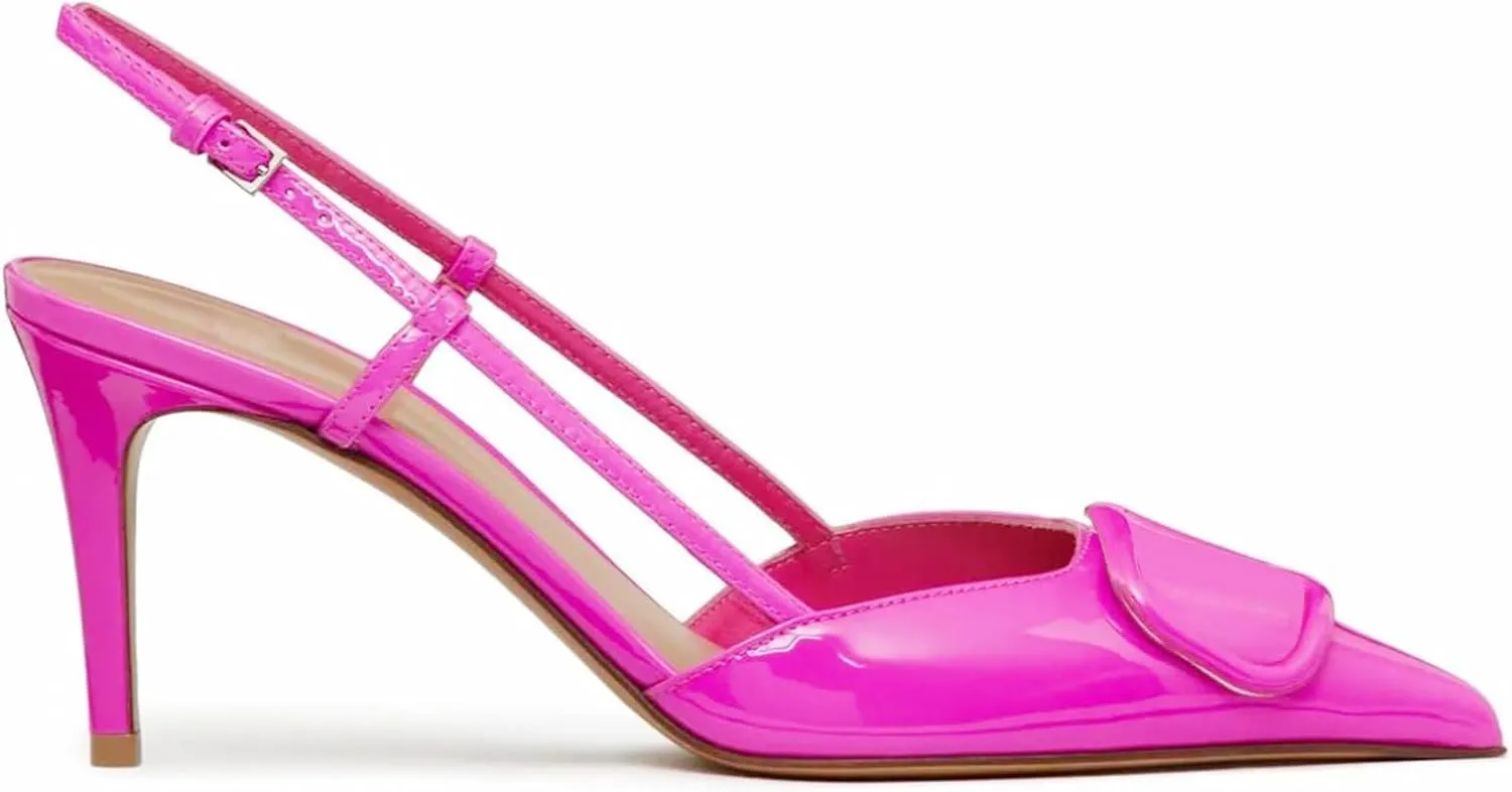Women Heeled Slingback Sandals Closed Pointed Toe Stiletto High Heels Slip-On Backless Evening Prom Party Dress Shoes