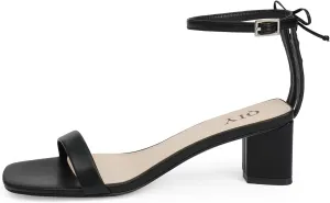 Women Heels Square Open Toe Sandals Ankle Strap Chunky Heels with Bow Comfort Dress Party Shoes