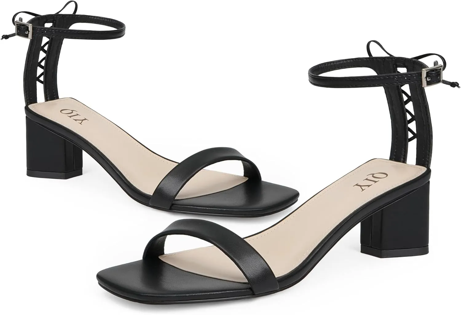 Women Heels Square Open Toe Sandals Ankle Strap Chunky Heels with Bow Comfort Dress Party Shoes