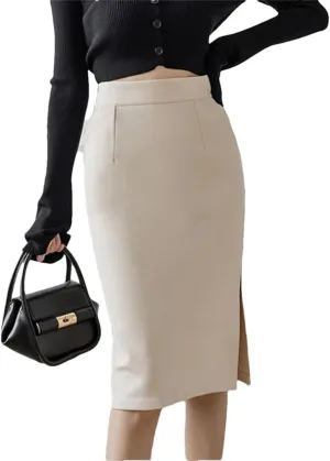 Women High Wiast Office Skirt Bodycon Long Skirts Elegant Sexy Pockets Midi Pencil Skirt