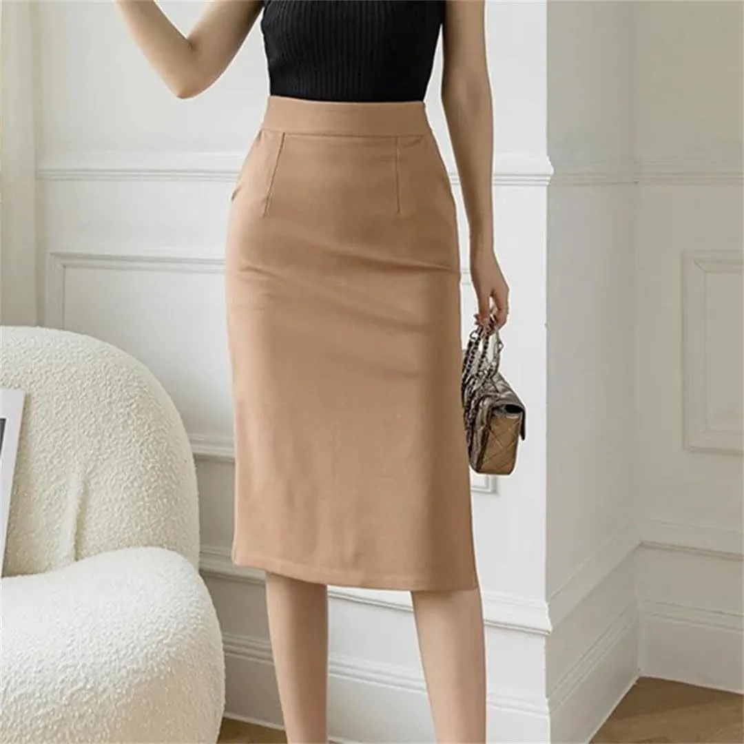 Women High Wiast Office Skirt Bodycon Long Skirts Elegant Sexy Pockets Midi Pencil Skirt